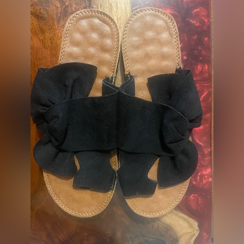 Yasirun Womens Knot Front Slide Sandals Black Suede Size EU 38- (7.5-8)M US
